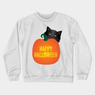 Happy Halloween Pumpkin with a Black Cat Crewneck Sweatshirt